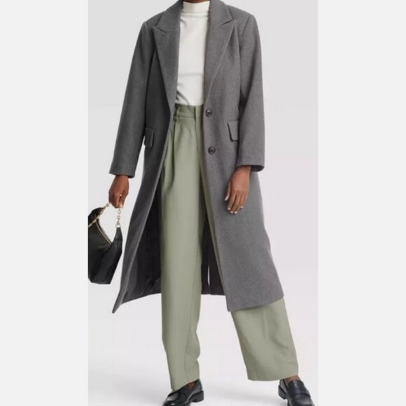 Women's Faux Wool Topcoat - A New Day Gray L - Picture 4 of 4